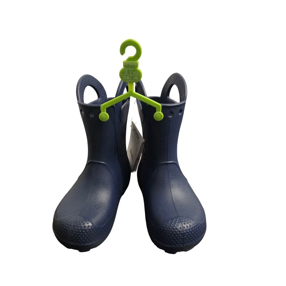 Crocs Kids Handle It Rain Boot Navy Blue Waterproof Pull On C10 211056-410